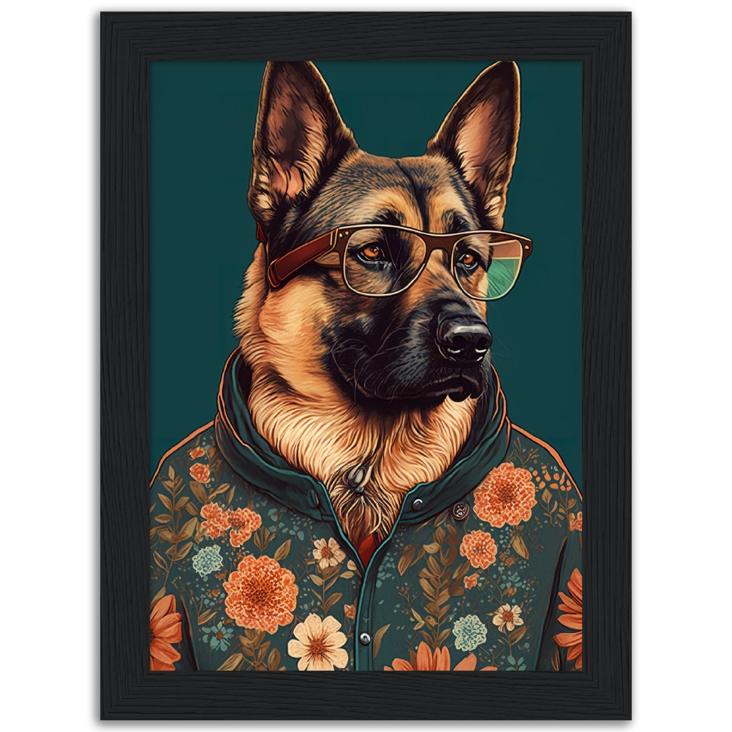 Floral Fashionista German Shepherd Dog Wall Art Print