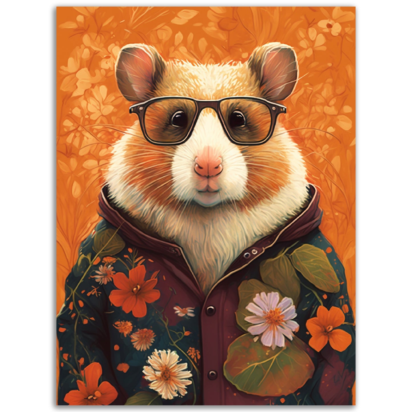 Floral Fashionista Hamster Illustration Wall Art Print