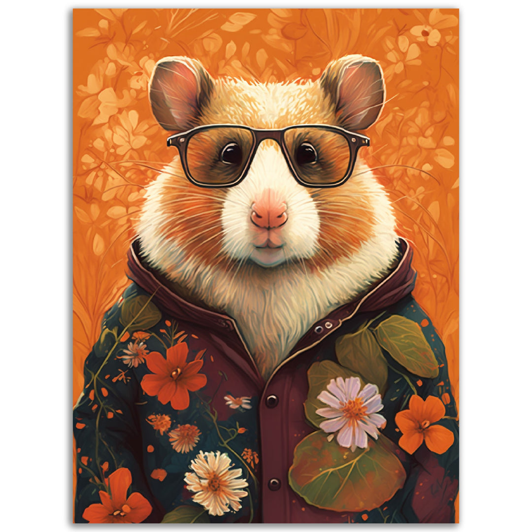 Floral Fashionista Hamster Illustration Wall Art Print