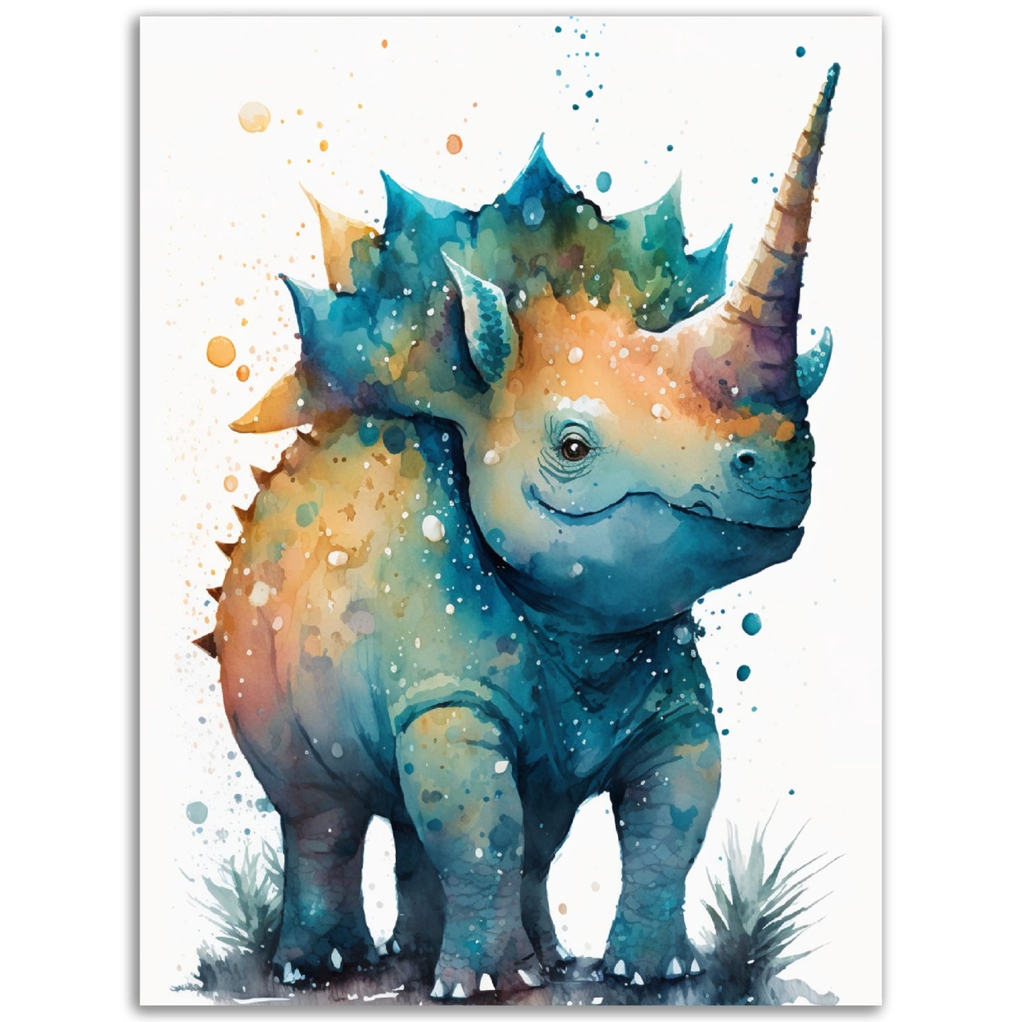 Cute Watercolor Dinosaur Painting Wall Art Print