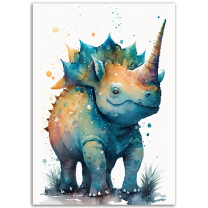 Cute Watercolor Dinosaur Painting Wall Art Print