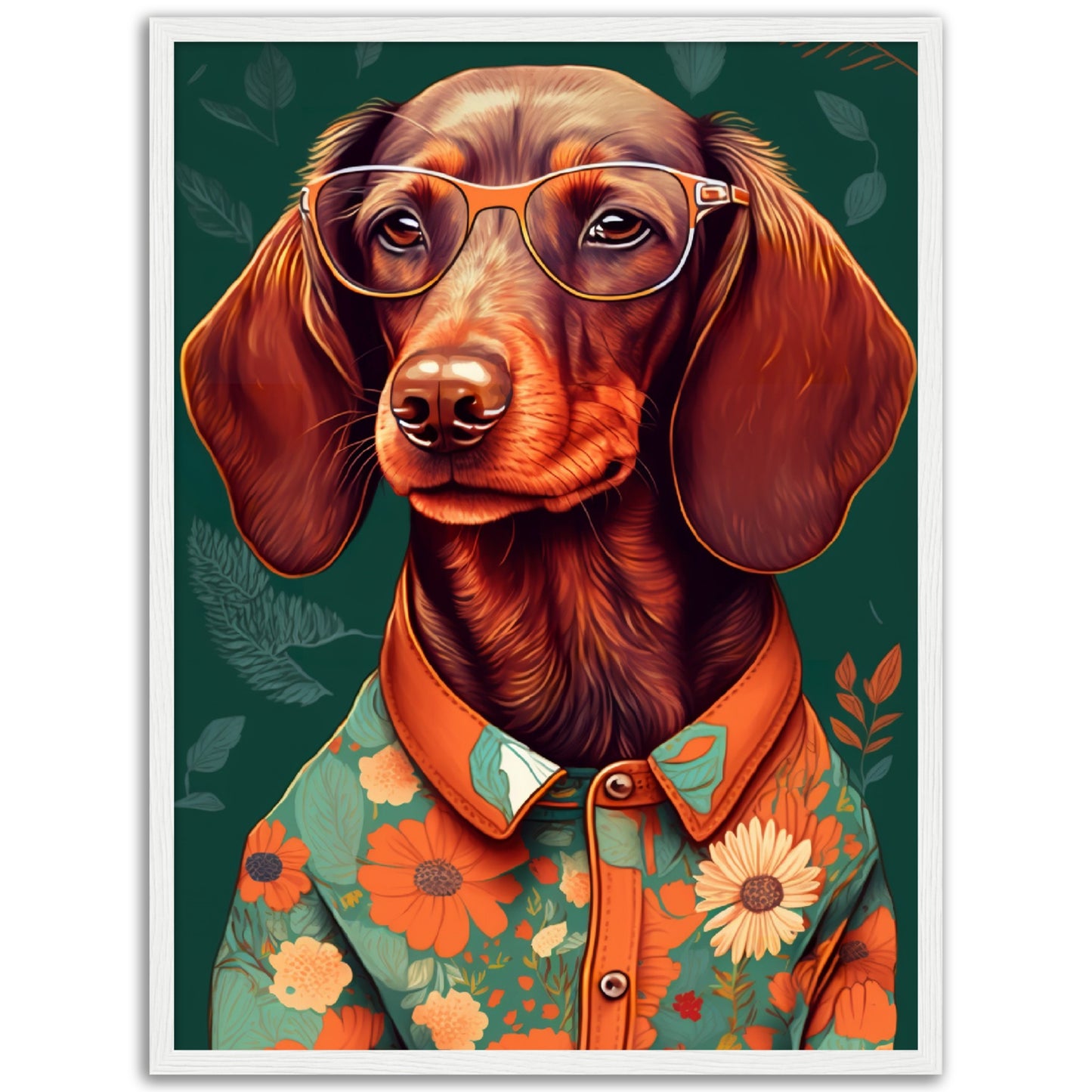 Floral Dachshund Dog Illustration Wall Art Print