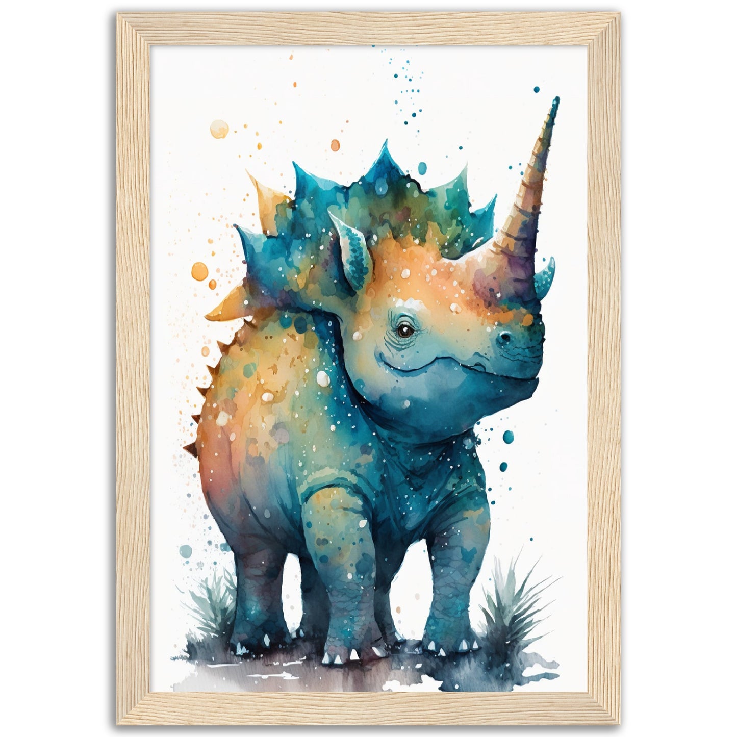 Cute Watercolor Dinosaur Painting Wall Art Print