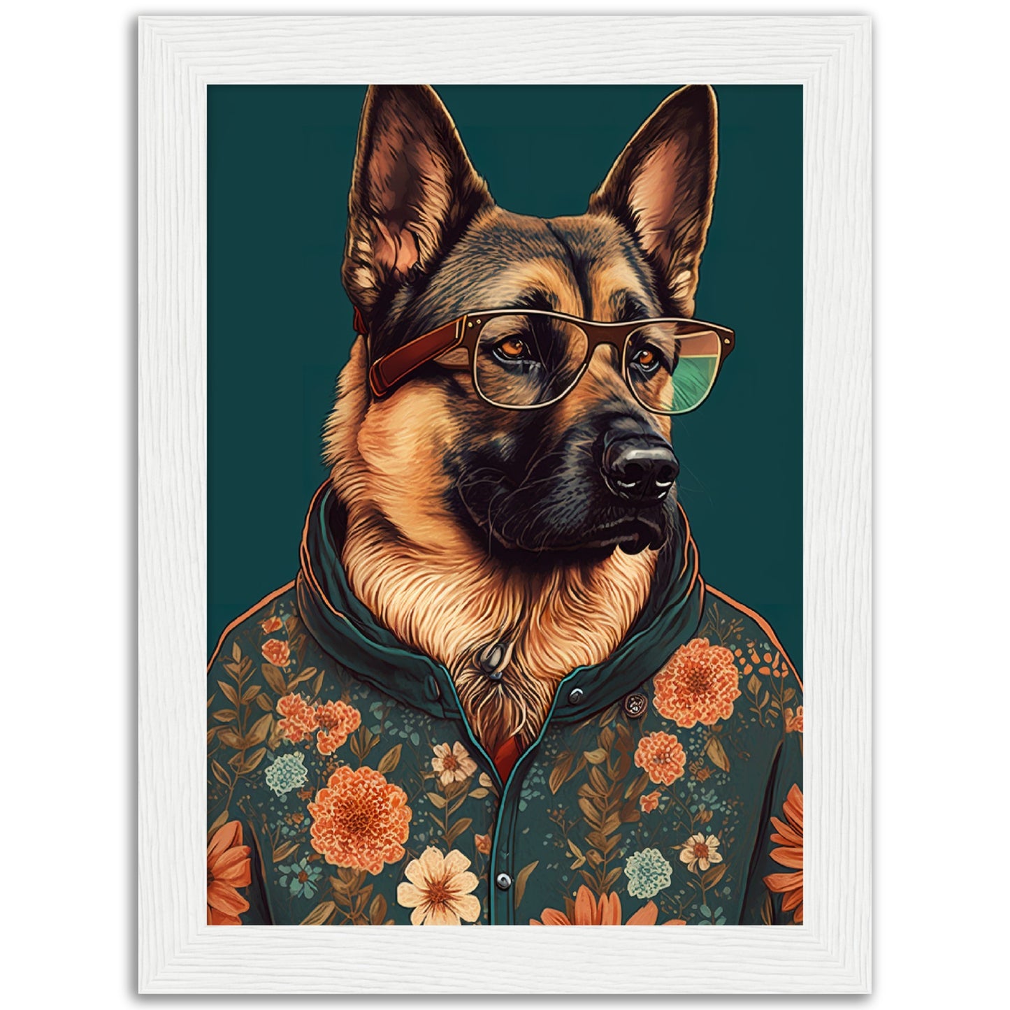 Floral Fashionista German Shepherd Dog Wall Art Print