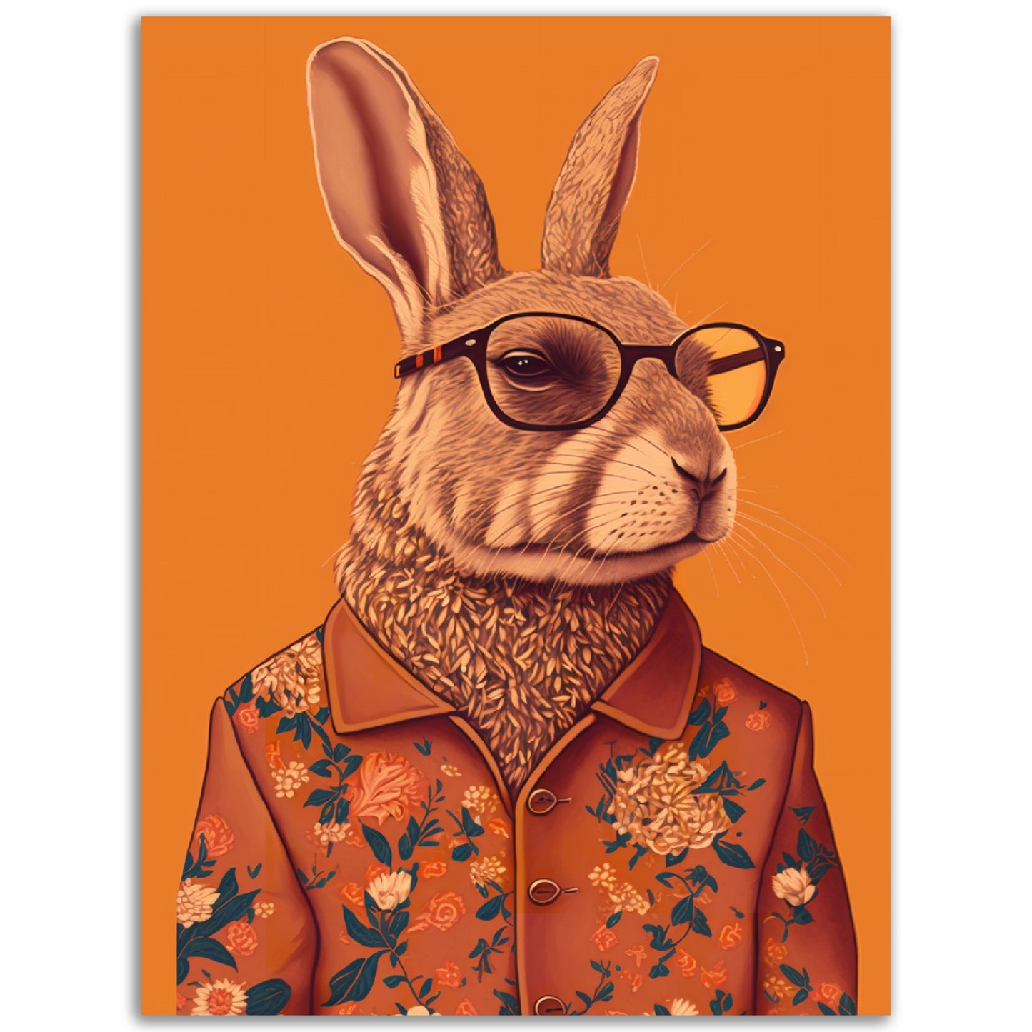 Floral Hipster Rabbit Wall Art Print