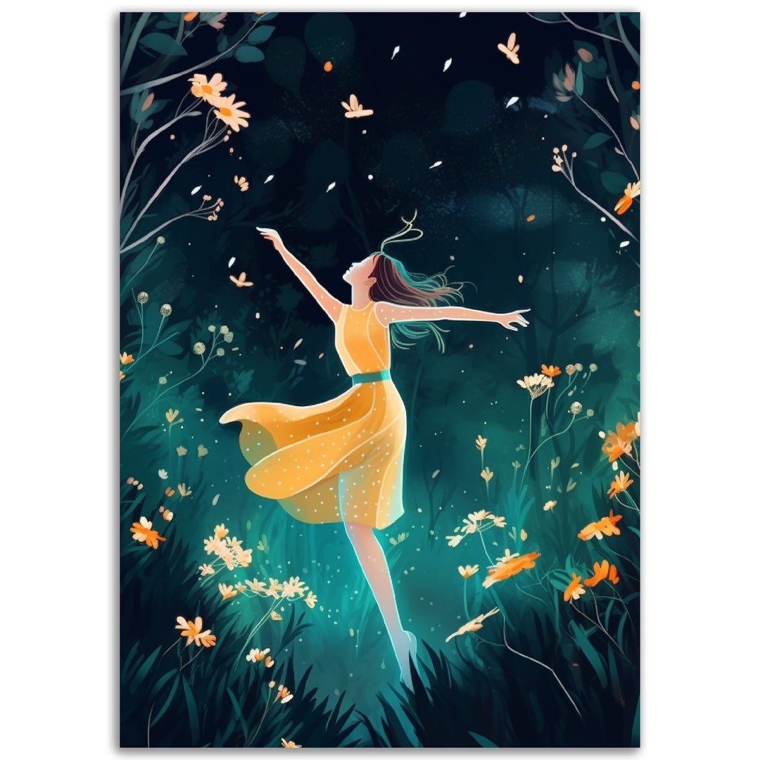 Midnight Garden Dance Yellow Dress Wall Art Print