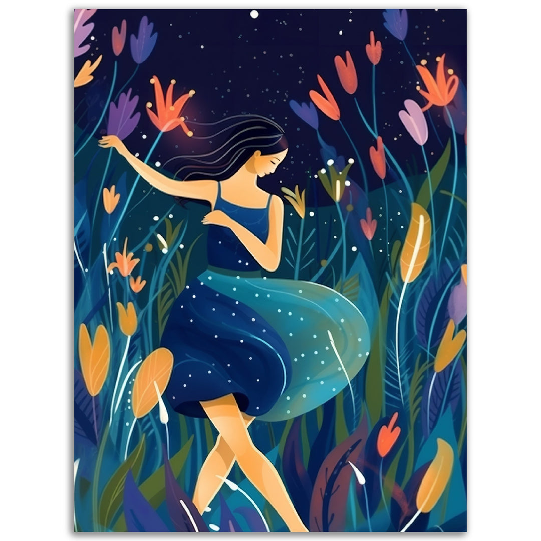 Midnight Garden Dance Blue Tones Wall Art Print