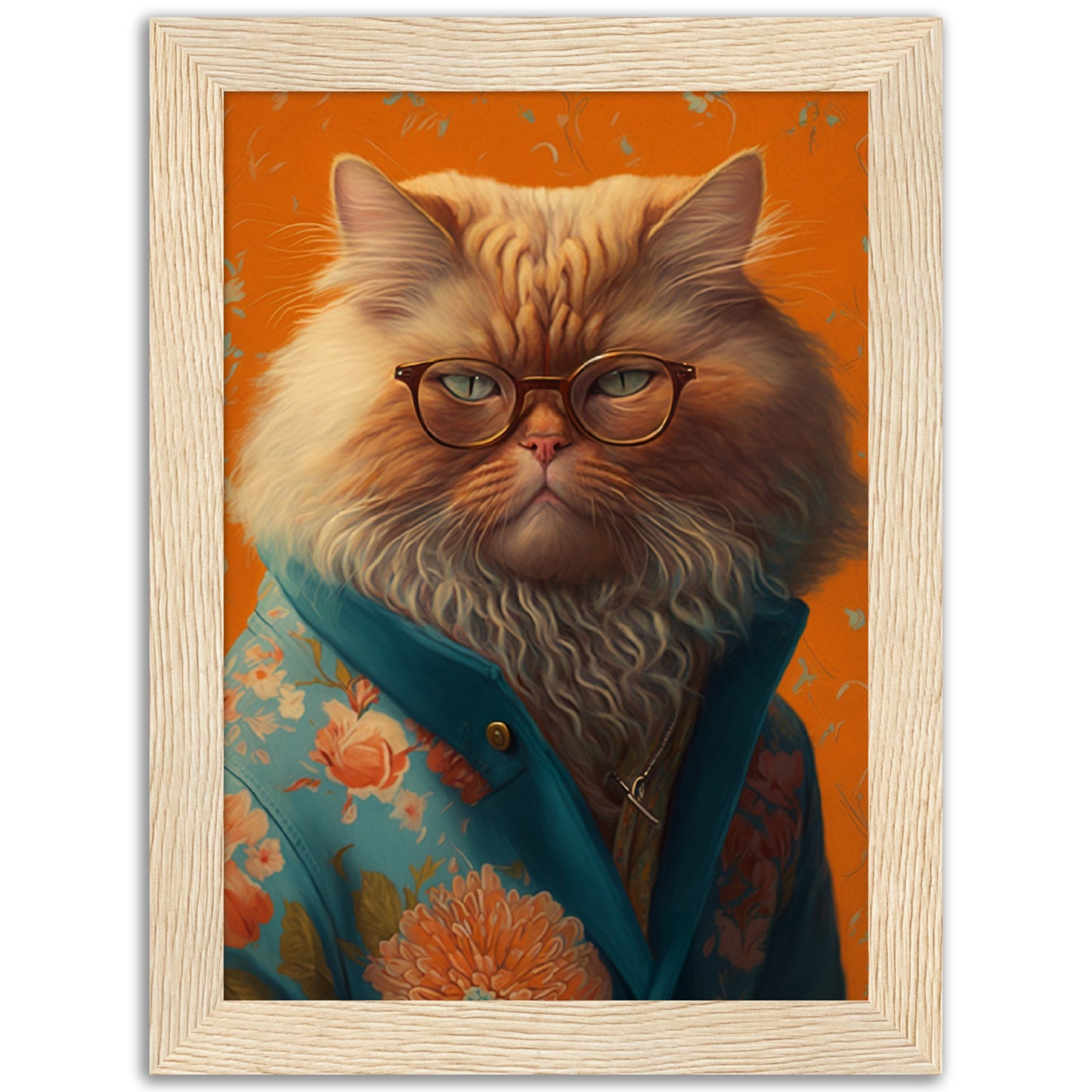 Floral Persian Cat Portraiture Wall Art Print