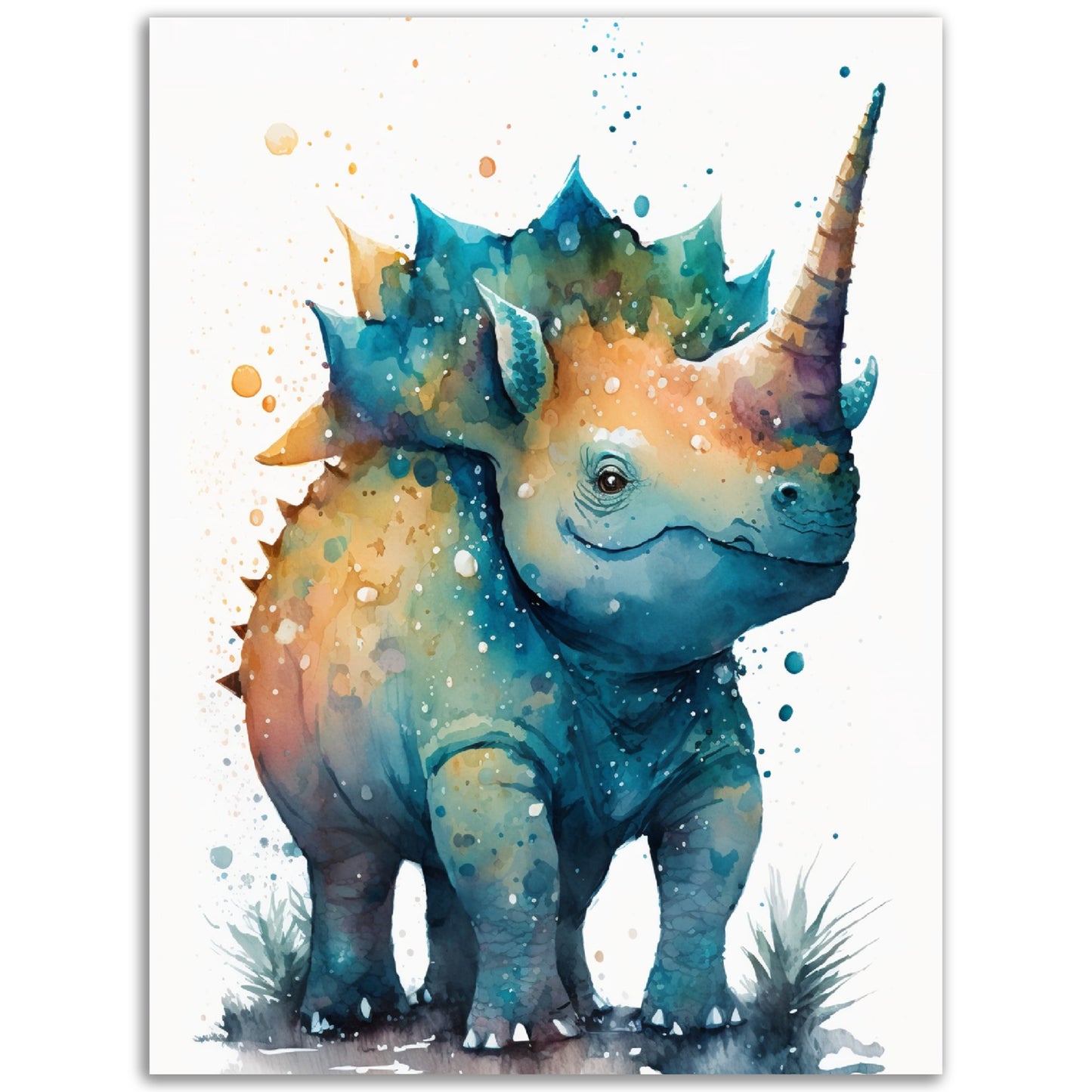 Cute Watercolor Dinosaur Painting Wall Art Print