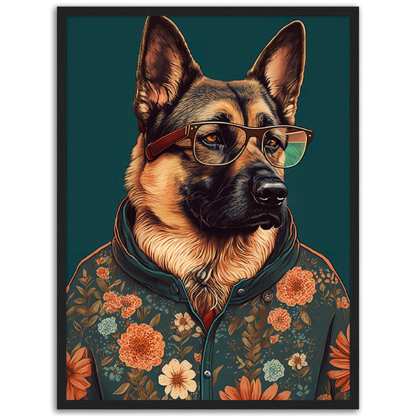 Floral Fashionista German Shepherd Dog Wall Art Print