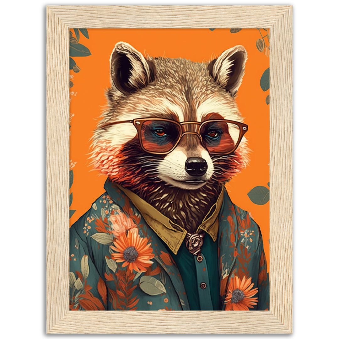 Floral Rascal Raccoon Illustration Wall Art Print