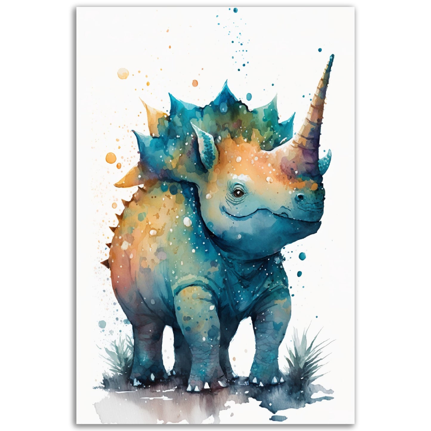 Cute Watercolor Dinosaur Painting Wall Art Print