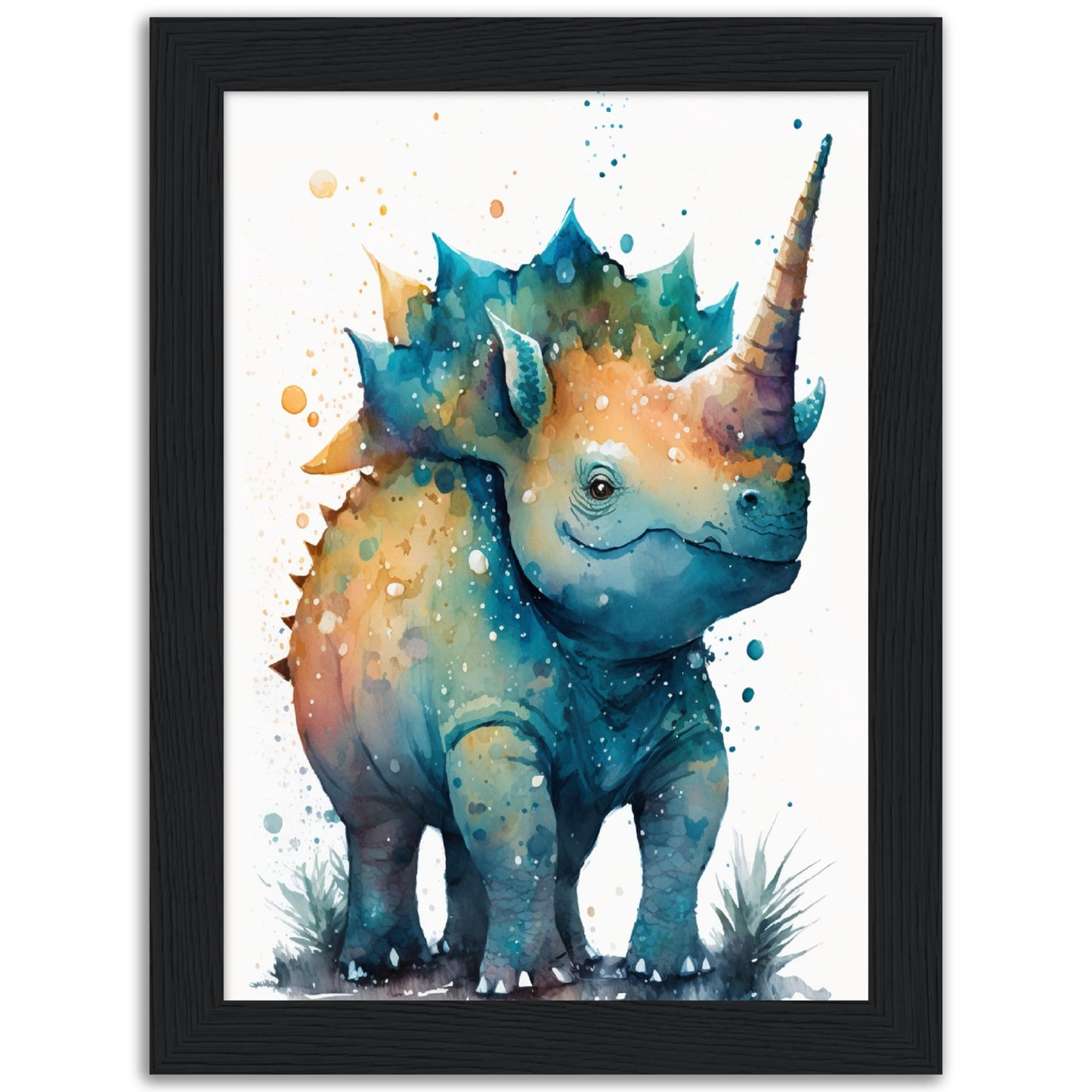 Cute Watercolor Dinosaur Painting Wall Art Print