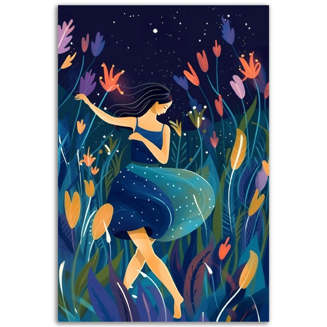 Midnight Garden Dance Blue Tones Wall Art Print