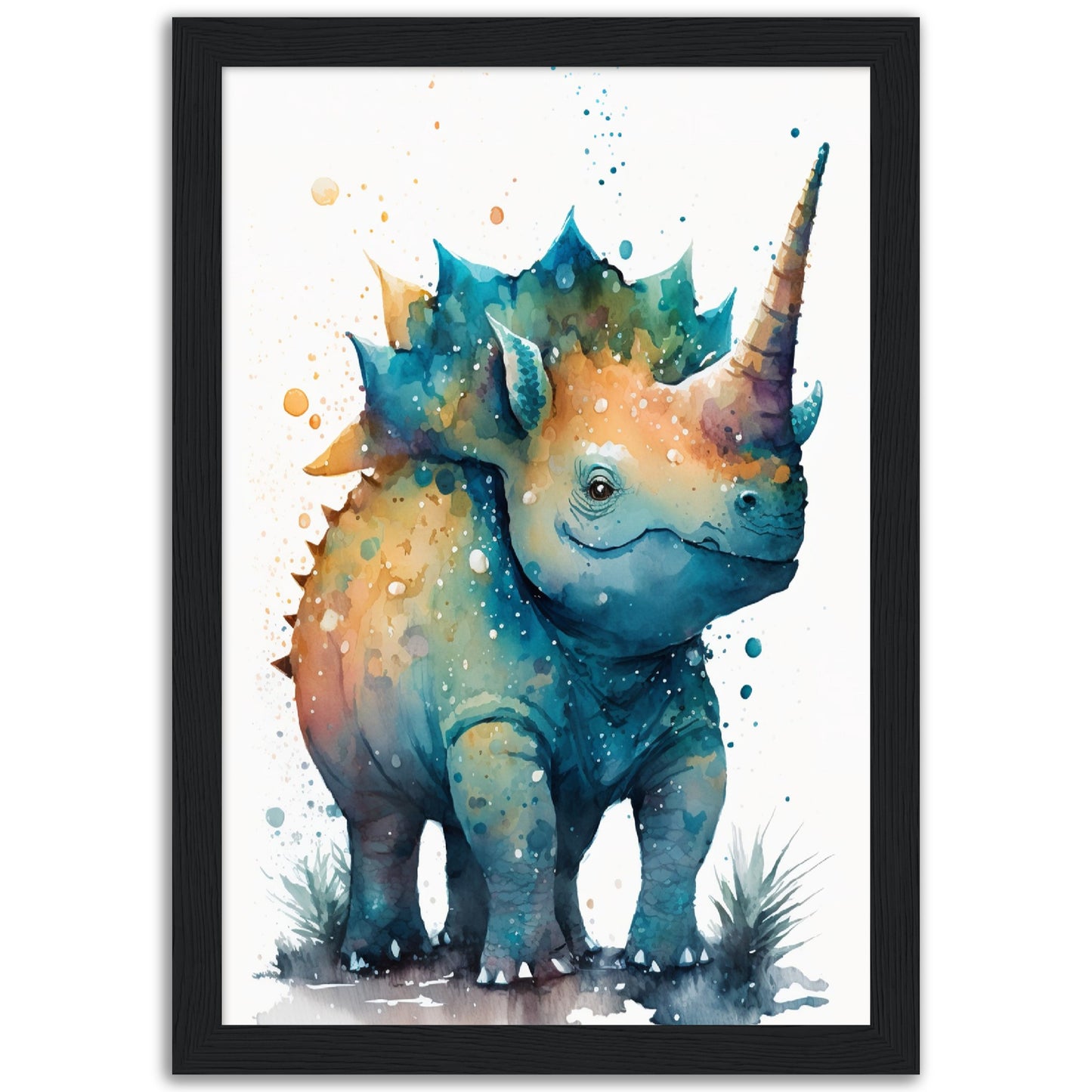 Cute Watercolor Dinosaur Painting Wall Art Print