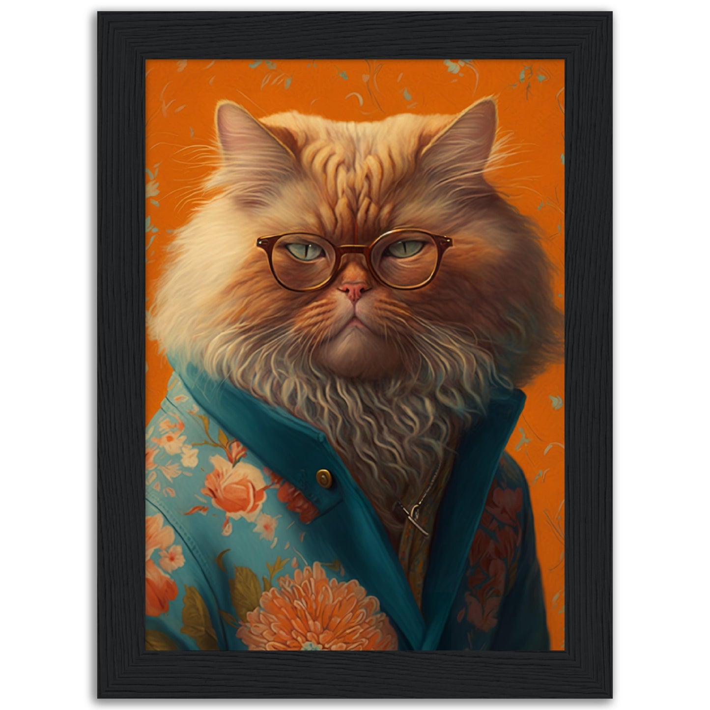 Floral Persian Cat Portraiture Wall Art Print