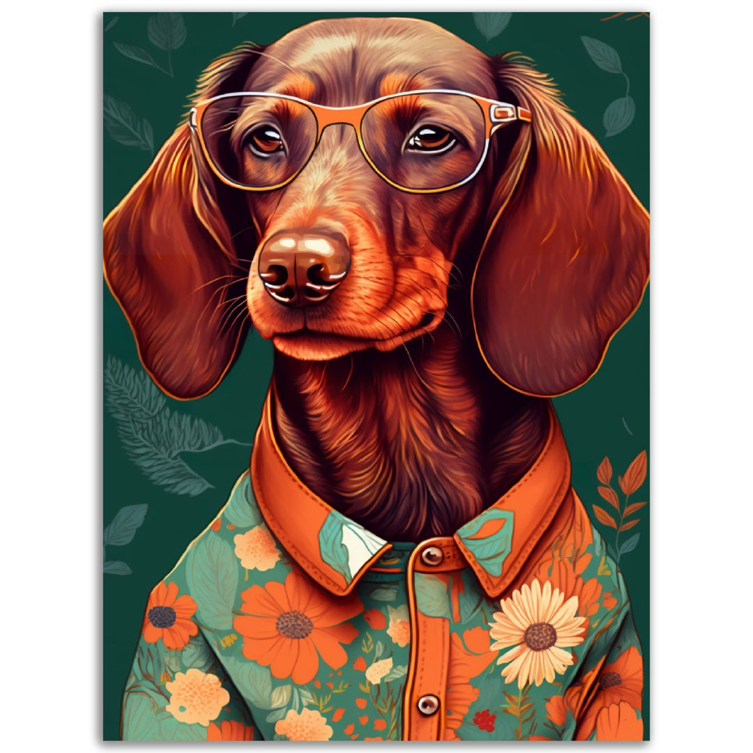 Floral Dachshund Dog Illustration Wall Art Print