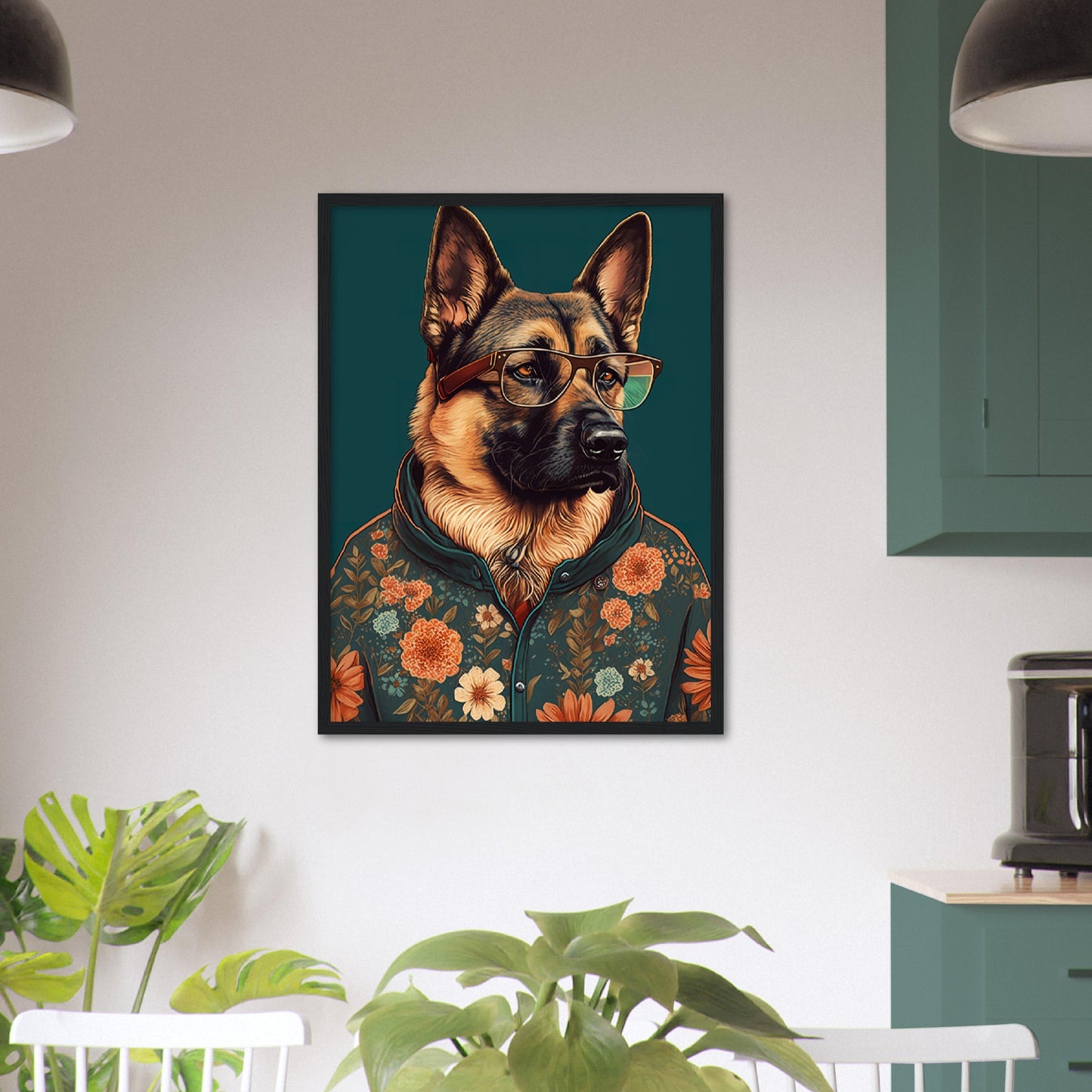 Floral Fashionista German Shepherd Dog Wall Art Print