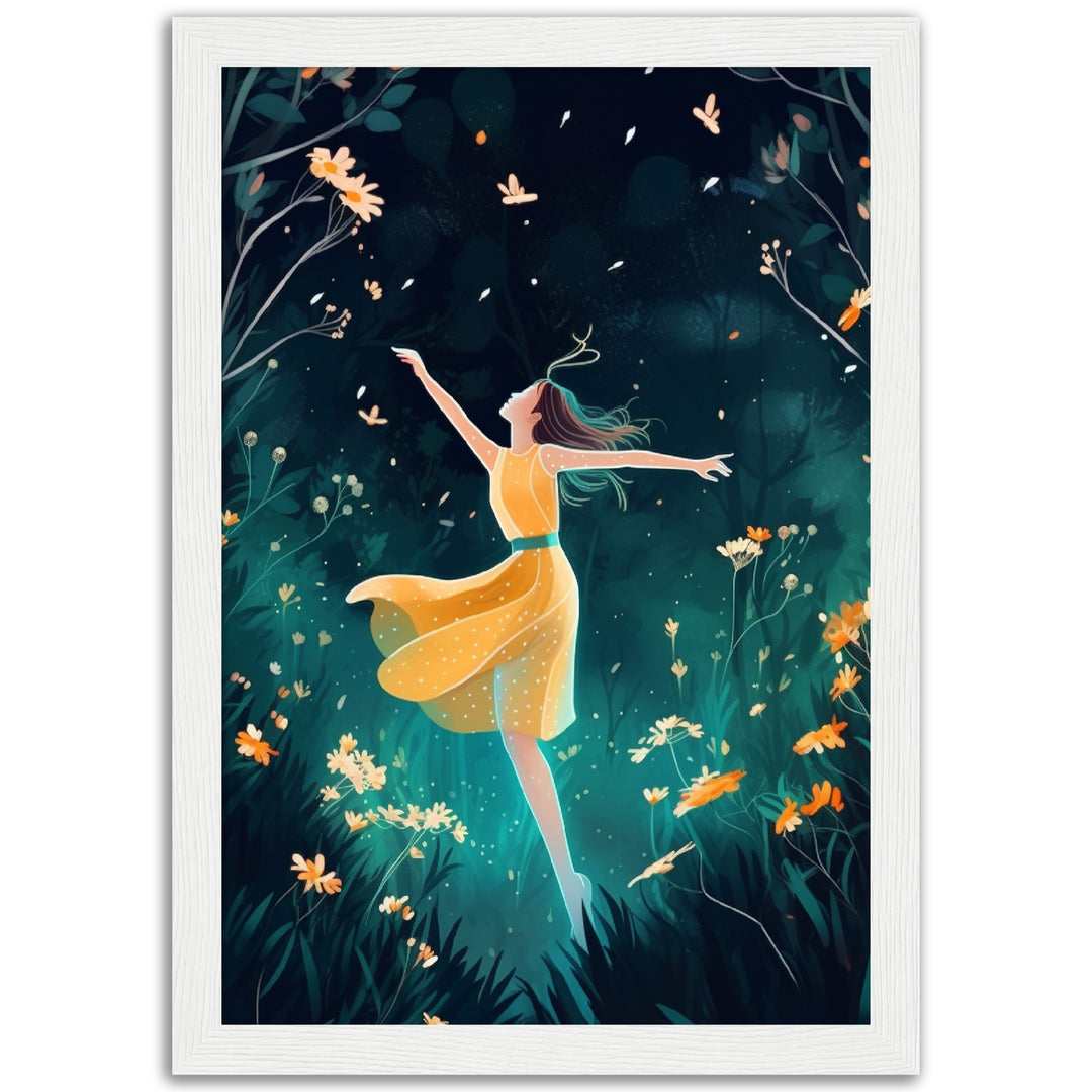 Midnight Garden Dance Yellow Dress Wall Art Print