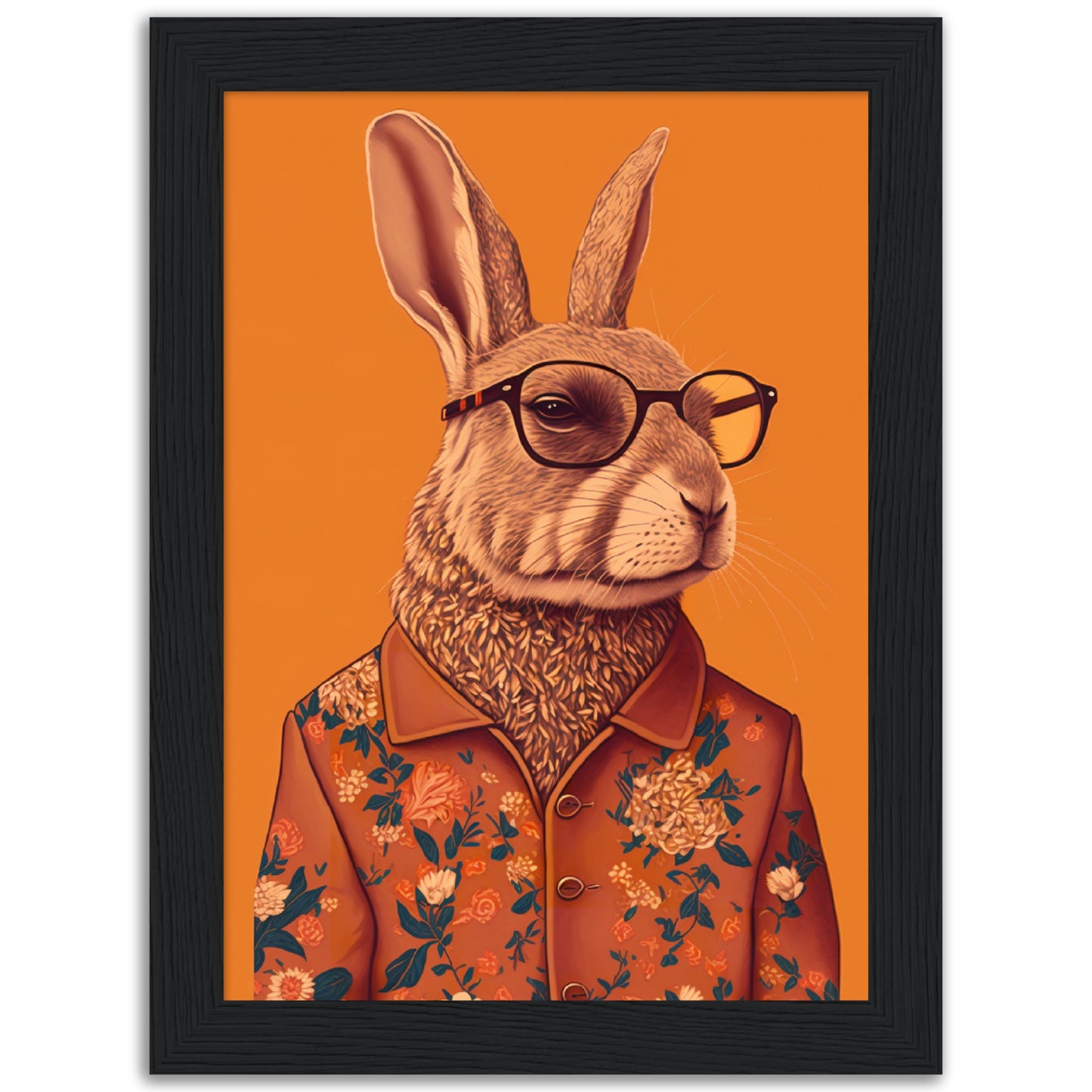 Floral Hipster Rabbit Wall Art Print