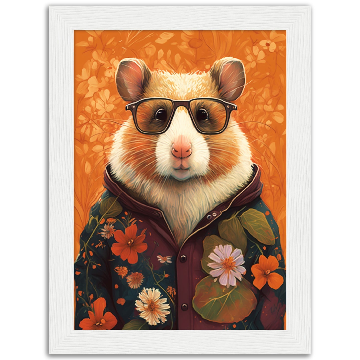 Floral Fashionista Hamster Illustration Wall Art Print